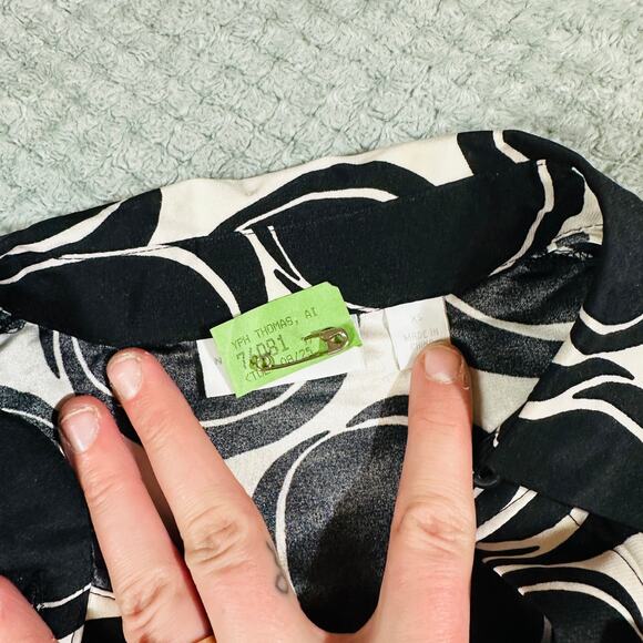 vtg y2k white/black polka dot silky coquette office siren button down blouse xs - Picture 4 of 7